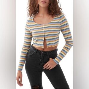 227. NWT O’Neill Raissa Stripe Long Sleeve Cotton Crop Top